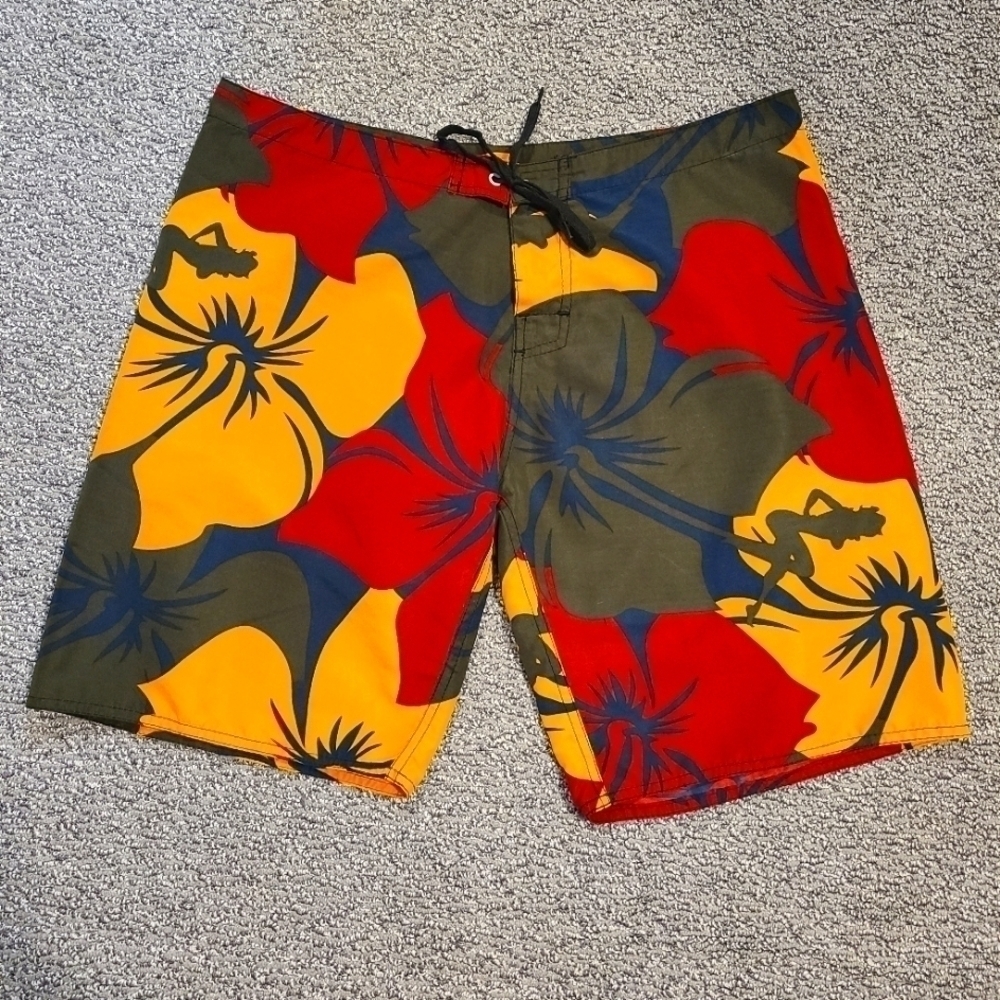 ​Board Shorts Drawstring Swim Trunks Tropical Hibiscus Pinup Girl Beach Swimwear